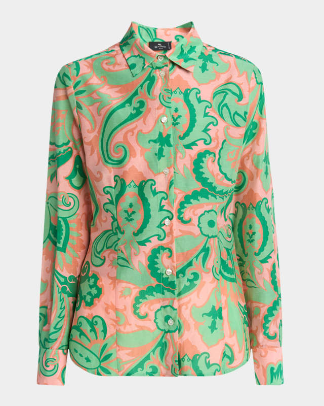 Pink Macroflower Cotton Voile Button-Down Blouse